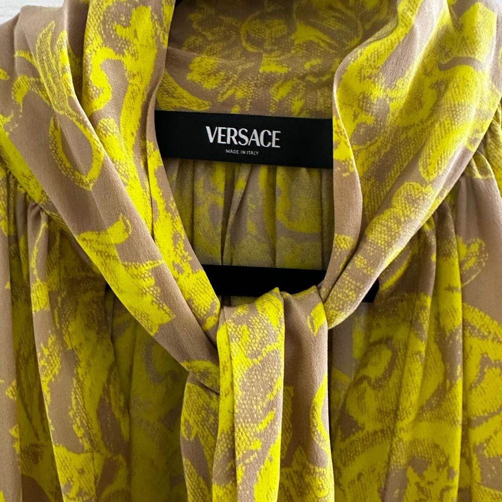 Versace Barocco Silk Mini Dress Sleeveless Yellow Dress 40